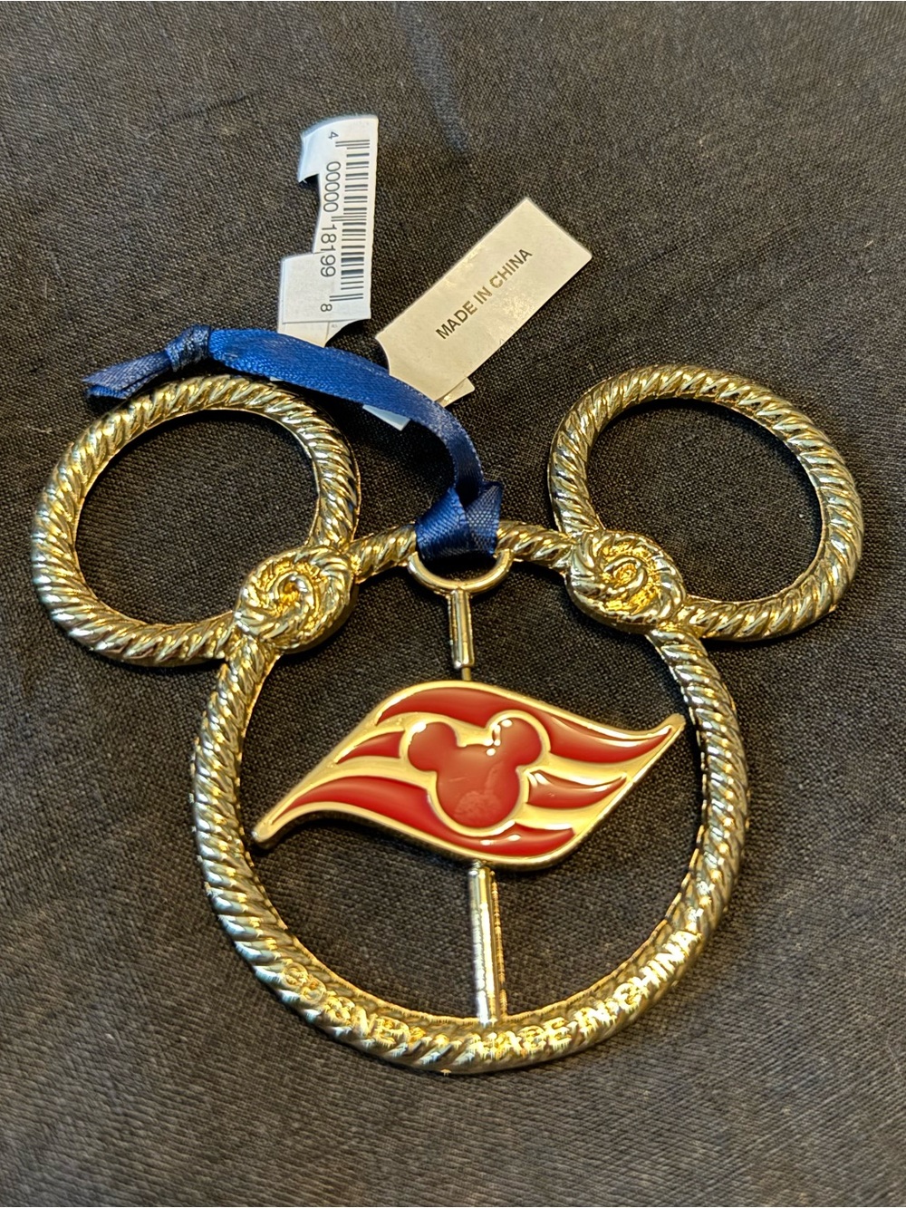 Disney Cruise Line Mickey Rope Ornament - Spinning Red Enamel Flag - NEW!